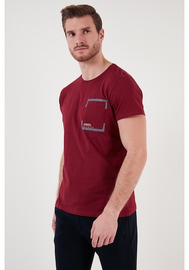 Buratti Bisiklet Yaka Pamuklu Slim Fit Erkek T Shirt 541Rework Bordo