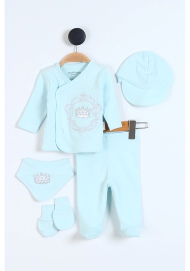 Nakış Desenli Müslin Erkek Bebek Hastane Çıkışı Bebek Kıyafetleri Yenidoğan Hastane Çıkış Seti 5 Li Su Yeşili