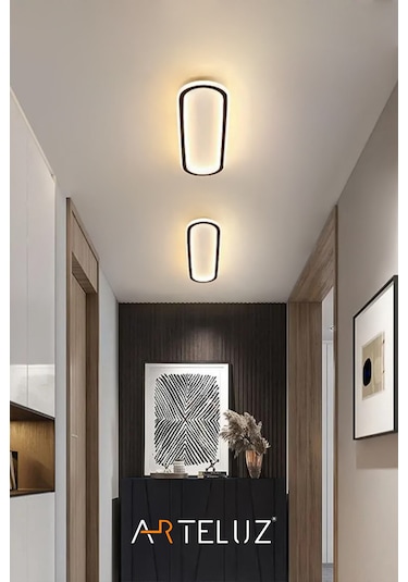 Uzun Elips Model Modern Plafonyer Avize 50x16 Cm Siyah