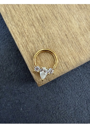 316 L Cerrahi Çelik Oval Zirkon Taşlı Pırlanta Model Halka Piercing Bakır