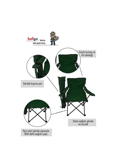 Bofigo 3'lü Kamp Sandalyesi Piknik Sandalyesi Katlanır Sandalye Taşıma Çantalı Kamp Sandalyesi Yeşil
