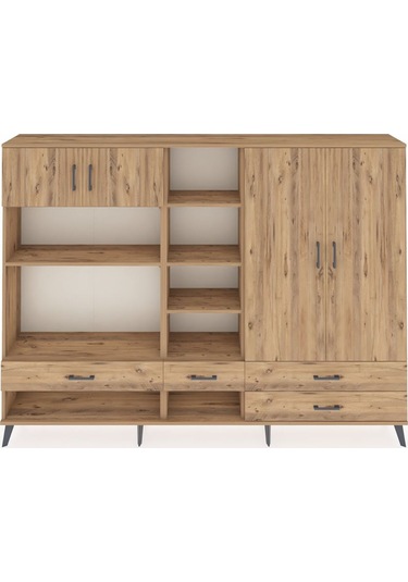 Arges Dolap 12 Raflı 4 Çekmeceli 4 Kapaklı 220x30x163 Çam-çam Çam-çam