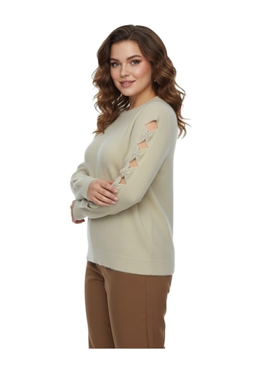 Lavella Kadın Kol Taşlı Modelli Sakallı Triko Kazak Bgl-st05077 Taş