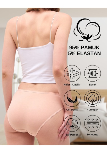 Alya Underwear Kadın Pamuklu Hipster - Slip Külot 5 Farklı Renk 1 Pakette Beyaz-siyah-ten P01