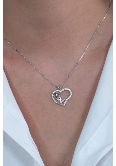 Kalbimin Gülü Kalpli Gümüş Kolye Wsn07