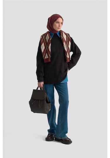 Armine Yüksek Yaka Triko Kazak 25kd6019 Siyah Siyah