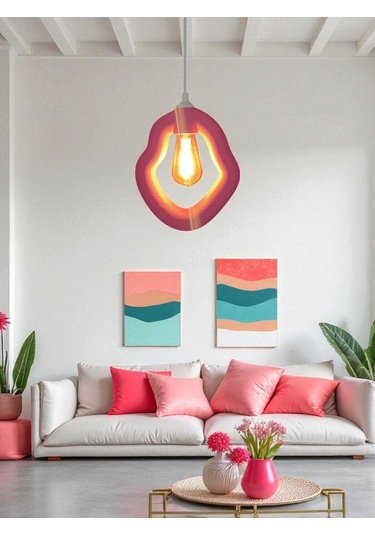 Bohem Beton Görünümlü Modern Minimalist Avize Ayarlı E27 Duy Salon Mutfak Yatak Odası Ofis Kafe Pembe