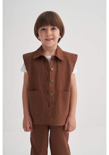 Cigit Gabardin Yelek 2-7 Yaş Kahve Kahve