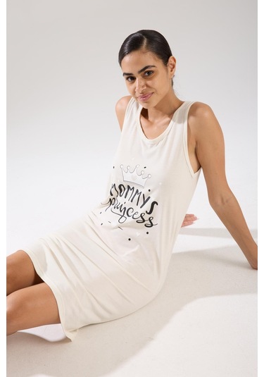 Akbeniz Kadın Kalın Askılı Penye Gecelik Ekru Ekru