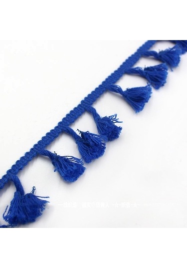 Novahub 25 Metre 4.5 Cm Pamuk İplik Süpürge Dantel Kurdele Püskül Etnik Craft Dıy Perde Ev Dekoratif Giysi Dikiş Aksesuarları Mavi, Beyaz