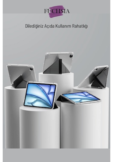 İpad 11. Nesil A16 2025 Uyumlu 10.9 İnç Kalem Bölmeli Standlı Fuchsia Tri Folding Tablet Kılıfı Tablet Kılıfı