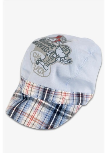 Erkek Çocuk Mavi Resimli Kareli Kasket Şapka Mavi