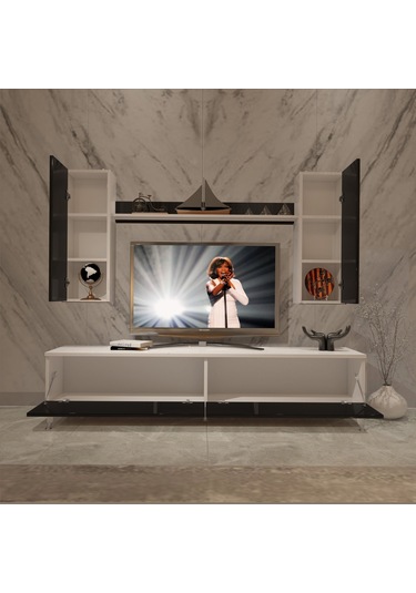 Decoraktiv Eko 7 Slm Std Silver Tv Ünitesi Tv Sehpası Beyaz - Siyah