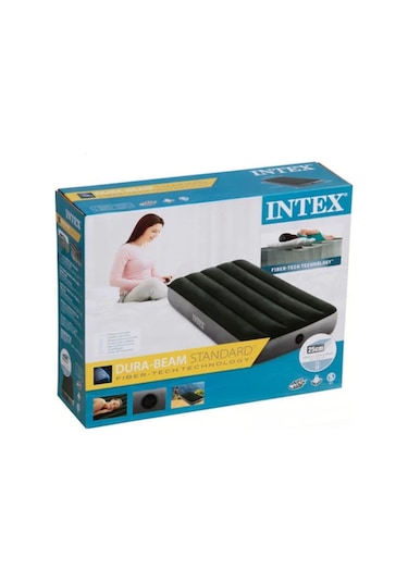 İntex Entegre Ayak Pompalı Küçük Twin Dura-Beam Downy Şişme Yatak-Koyu Yeşil 76 x 25 x 191CM Gri - Yeşil