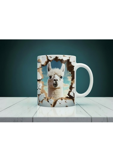3d Lama Baskılı Kupa Bardak Beyaz