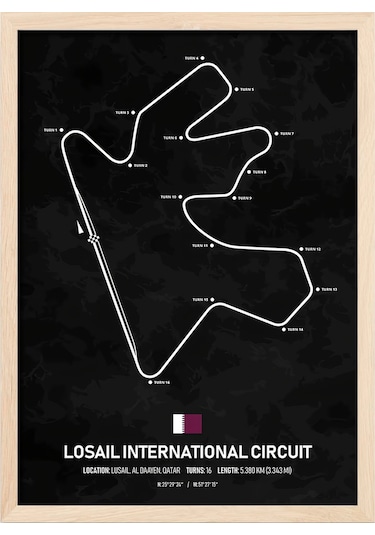 Losail F1 Pisti Ahşap Çerçeveli Tablo Katar Gp Dekor Poster