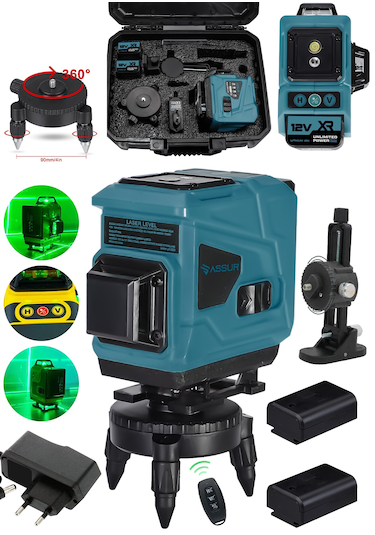 Assur Asr909 360 12 Köşe Su Terazili Lazer Metre Hizalama Mavi