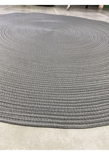 Antrasit Jüt Yuvarlak Hasır Görünümlü Klasik Halı Kilim Antrasit