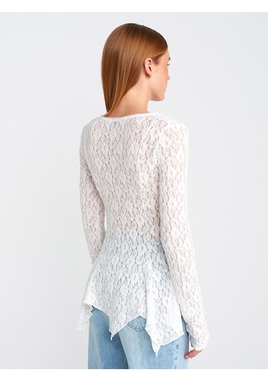 Dilvin 60433 Düğmeli Peplum Dantel Hırka-ekru Ekru