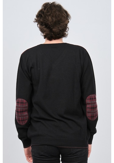 Desen Triko Erkek V Yaka Saf Yün Kazak 0246538 Siyah Siyah