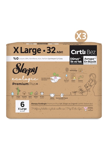 Sleepy Ecologic Premium Plus Avantajlı Paket Bebek Bezi 6 Numara Xlarge 96 Adet