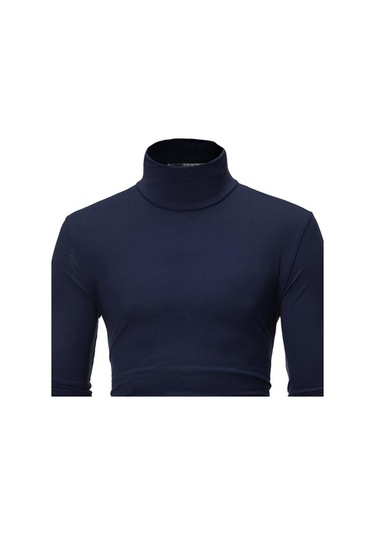 Siyah Sıcak Örme Gömlek Şık Üst Balıkçı Yaka Düz Renk Esnek Örme Gömlek Siyah