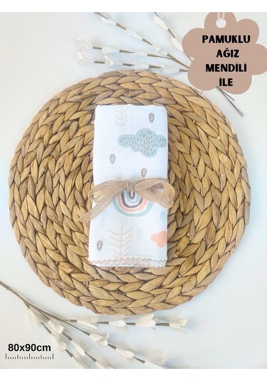 Desenli Müslin Kız Erkek Bebek Battaniyesi Oeko-texli %100 Pamuklu Puset Örtüsü Yenidoğan 90x80cm Sarı