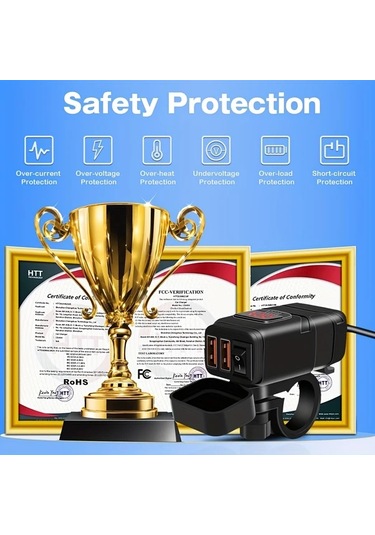 Boatshop1 Zh-854a1 Voltmetre Ve Aç Kap Anahtarı Çift Usb 6.8a Hızlı Şarj 3.0 Motosiklet Gidon Şarj Cihazı Telefon Tablet Gps İçin Sae Usb Adaptör