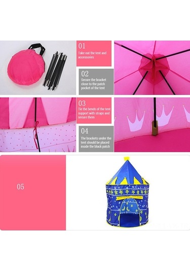 Ebitda Çocuklar İçin Pembe Şato Çadırı - 105x105x135cm Katlanabilir Pembe