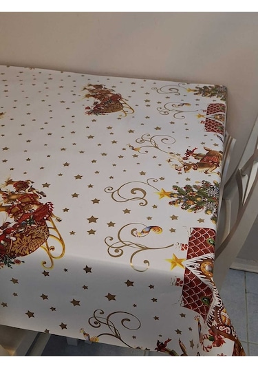 Yeni Yıl Desenli Elyaflı Pvc Masa Örtüsü Silinebilir Ve Su Geçirmez Muşamba Dkrm24c Beyaz