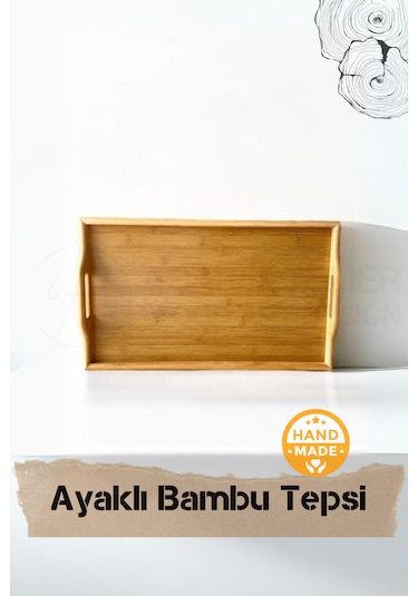 El Yapımı Bambu Ayaklı Katlanabilr Tepsi 50 X 30 Cm