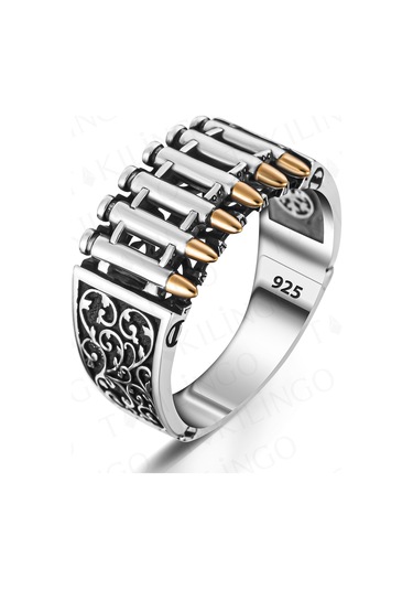 925 Ayar Gümüş Kurşun Motifli Usta İşi Erkek Yüzük Gümüş