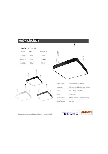Kare Davul Modern Led Avize Linear Armatür Lineer