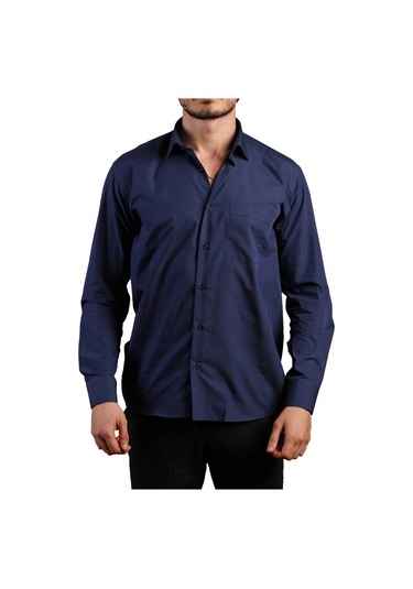 Lacivert Büyük Beden Rahat Kesim Cepli Uzun Kol Regular Fit Erkek Gömlek - 150-35 001