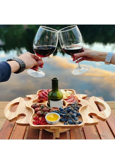 Açık Piknik Masası Ahşap Katlanabilir Şarap Rafı Ahşap Rengi , Boyut:katlanabilir Masa Diğer Çok Renkli