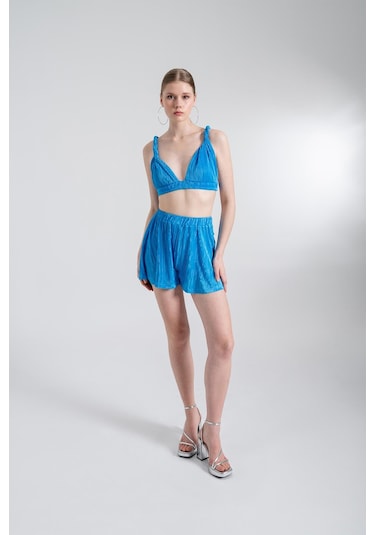 Holly Lolly Beli Lastikli Mini Comfy Şort Mavi