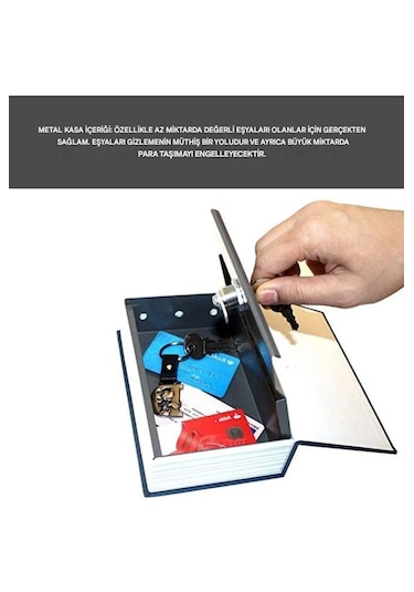 Kitap Görünümlü Altın Saklama Anahtarlı Çelik Mini Kasa Müchevher