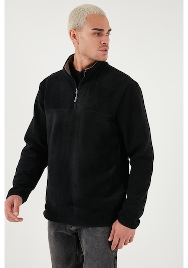 Buratti Regular Fit Anti-Pilling Tüylenme Yapmayan Dik Yaka Kalın Kışlık Şardonlu Erkek Polar 5896700 Siyah