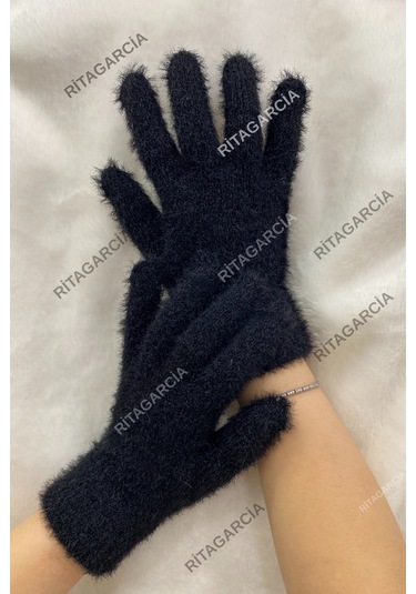 Peluş Uzun Eldiven Siyah