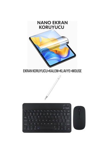 İpad 10.2 8.nesil Uyumlu Ekran Koruyucu Klavye Mouse Set Siyah