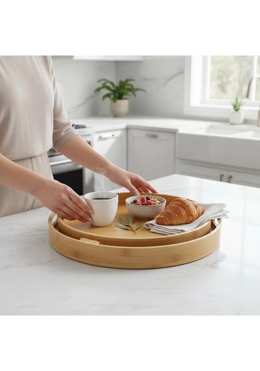 Mybru Oval Bambu Tepsi 2'li Set Ahşap