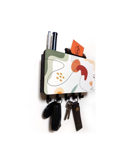 Cajuart Dekoratif Çizgisel Motifli Bölmeli Anahtarlık Duvar Askısı Dekor