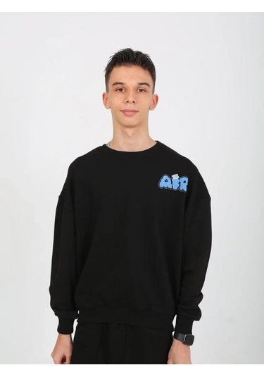 Erkek Çocuk The Air Yazı Detaylı 2 İplik Sweatshirt-15234 Siyah