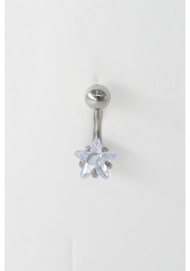 Kadın 316l Anti Alerjenik Topcuklu Yıldız Baget Zirkon Taşlı Göbek Piercing Gümüş