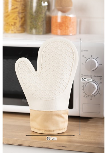 Porsima 3137 Silikon Yanmaz Yapışmaz Fırın Eldiveni Krem Krem