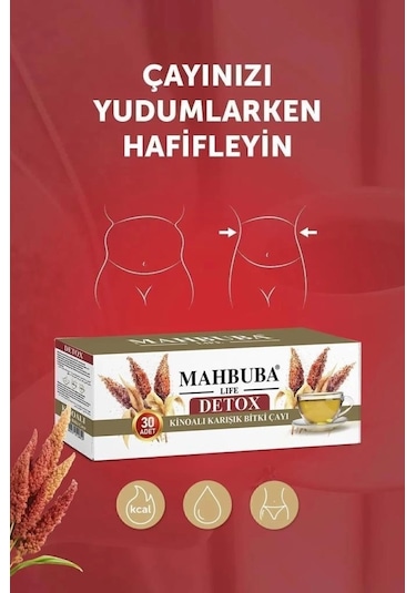Mahbuba Kinoalı Karışık Detox Diyet Glutensiz Form Bitki Çayı 1 Aylık - 30 Kullanım Net 60gr X 2
