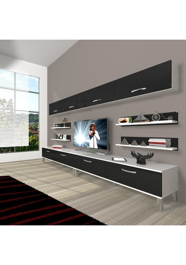 Decoraktiv Eko 360y Slm Krom Ayaklı Tv Ünitesi Tv Sehpası Beyaz - Ceviz