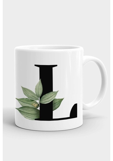 Porselen L Harfli Beyaz Kupa Bardak Beyaz