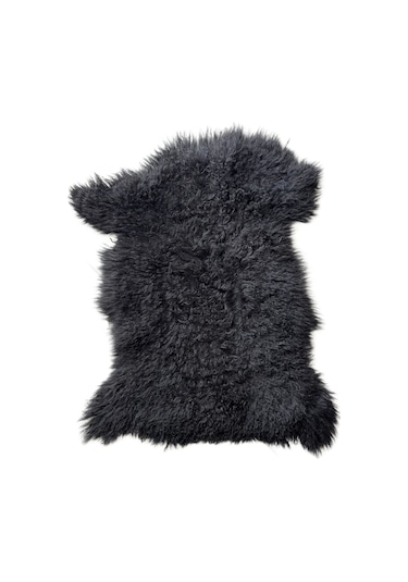 Gerçek Uzun Kıvırcık Tüylü Koyun Postu Siyah