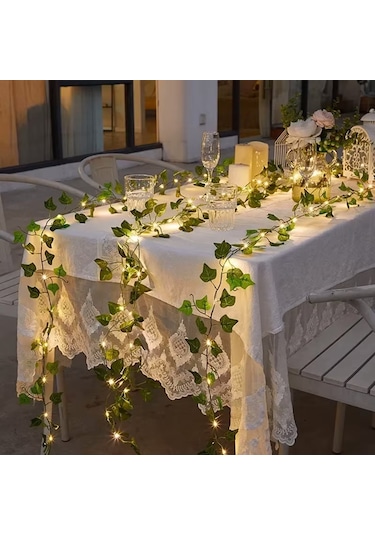 Upway 5 Metre Doğal Sarmaşık Yapraklı Su Geçirmez Dekoratif 50 Led Lamba Sarı
